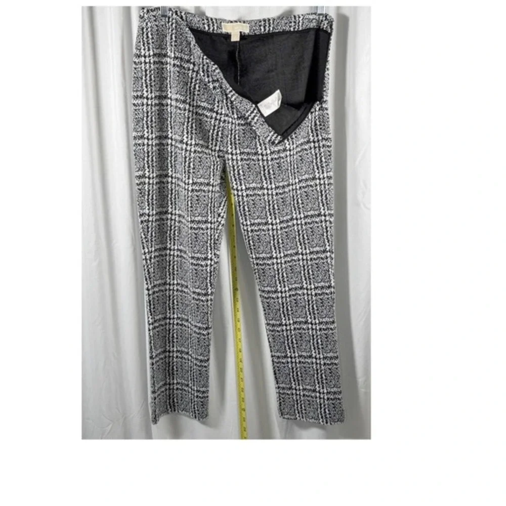 Michael‎ Kors Black White Plaid Knit Pull On Ankle Pants L Preppy Chic 86-35